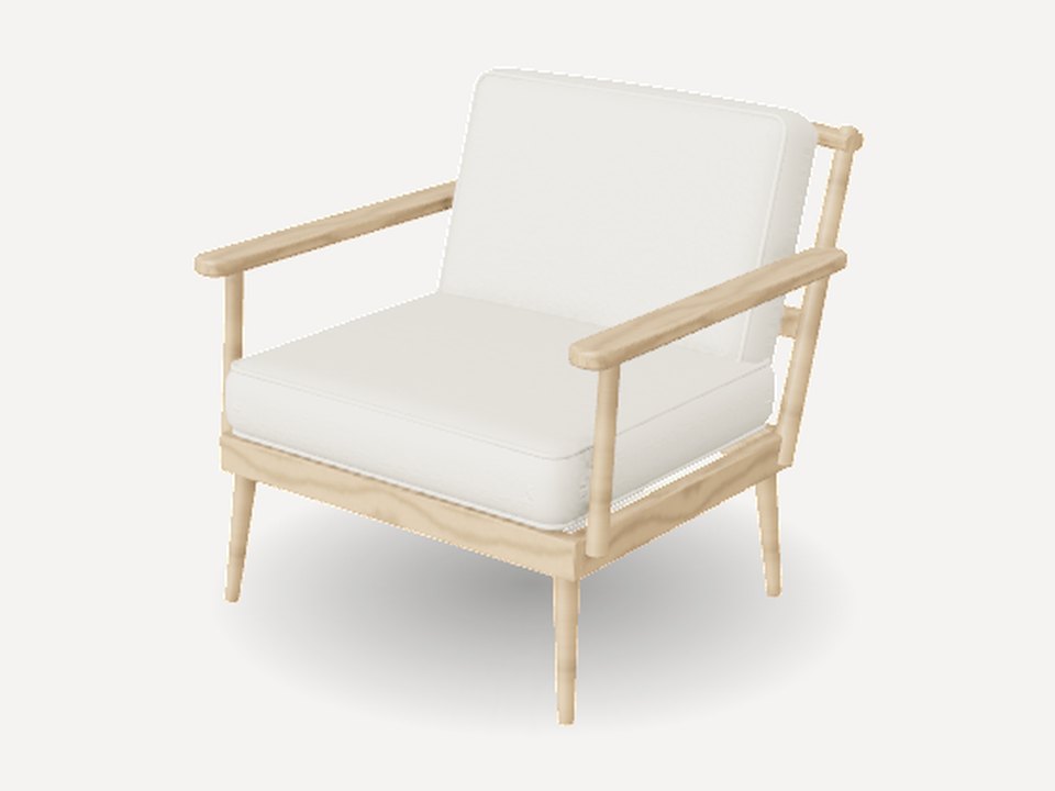 Lounge chair in white oak with ivory cushions
