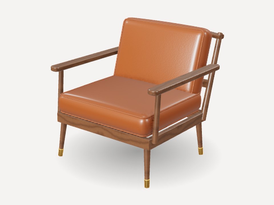 Lounge chair in walnut with cognac leather cushions