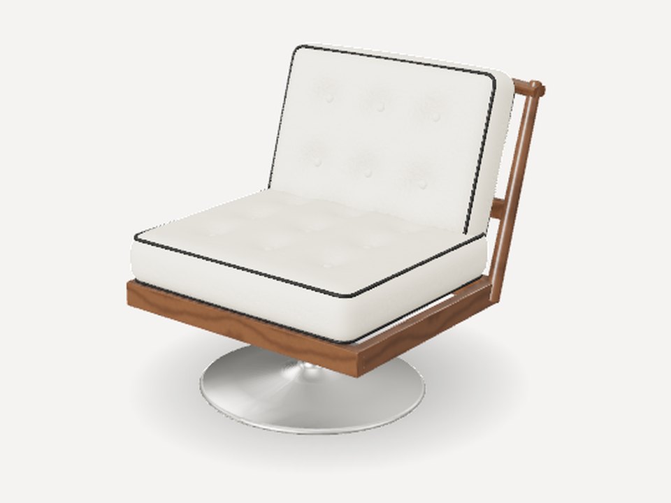 The chair on a swivel base in white leather